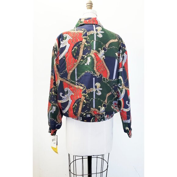 Coaco Womens Vintage New Old Stock Scarf Print Silk Bomber Jacket M/L NWT - Picture 10 of 15